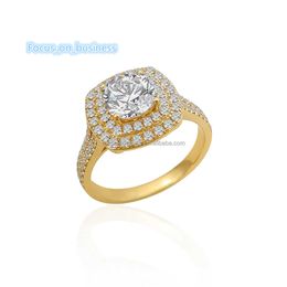 14K Real Yellow Gold Wedding Bague exquise Design Moisanite Fine Bijoux Elegant Style Custom Graving Engagement Gift Party