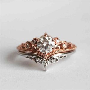 Ensemble de diamants couronne en or Rose 14K, bague de fiançailles, péridot, bijou de mariage pour femmes, topaze 925, bijoux fins, pierres précieuses