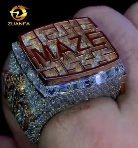 14K Rose Gold Custom Made VVS Moissanite Diamond Name Letter Championship Custom Ring for Men