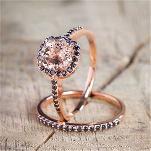 14K Rose Gold Diamond Ring Zwart Obsidian Topaz Gemstone Anillos Bruiloft Bizuteria 14K Ringen Set Engagement voor Dames Sieraden Y200321