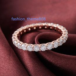14k Rose Gold Index Finger Tail Ring D Couleur Mosan Full Diamond Row Diamond Ring Femme 2.4mm Full Mosan Ring