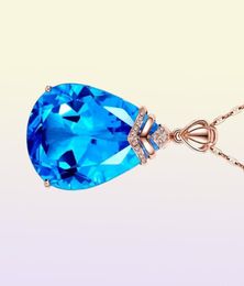 Collier en or rose 14K Pendentif Sapphire pour femme Topaz Drop Chalcedon Pendant Pierscionki Colgante Bizuteria Jewelry 2103195987635