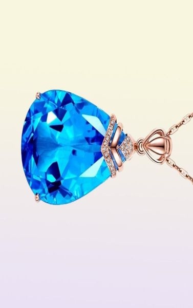 Collier en or rose 14 carats pendentif saphir bleu pour femme pendentif topaze goutte calcédoine pierscionki Colgante Bizuteria bijoux 2103197464397