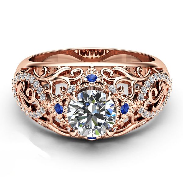 14K Or Rose Saphir Diamant Bague Princesse Bagues De Fiançailles Pour Les Femmes Bijoux De Mariage Anneaux De Mariage Accessoire Taille 6-10 Livraison Gratuite