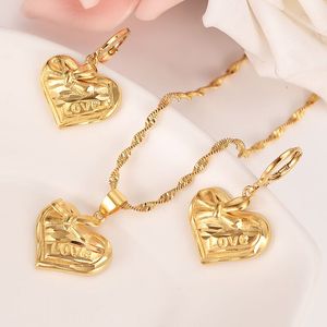 14K Solid Fine Gold Filled Love Lovely Heart Ketting Hanger Earring Set Dames Sieraden Sets Png Dubai Beste Gift Mode