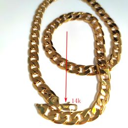 14k Solid Fine Gold over Curb Cuban Mens Chain Necklace 24inch 10mm STAMPED Brass