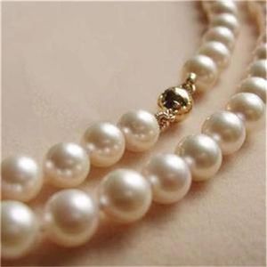 Collier de perles Akoya blanches en or massif 14 carats CL 8-9MM 18 249B