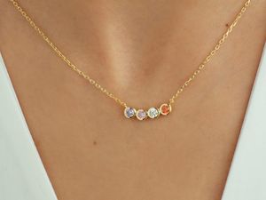 14K Gold Solid Family Birthstone Collier Birthstone Birth Christmas Bridesmaid Gift for Mom Birthday Gift Birthstone Bijoux