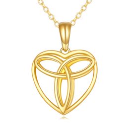 Collier avec nœud celtique trinité en or jaune massif 14 carats pour femme - Collier triangulaire en forme de cœur avec nœud celtique en trois dimensions - Cadeau pour filles de 40,6 à 45,7 cm