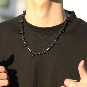 Collar de cadena de pantera negra de oro blanco de 14 quilates, gargantilla con brillo helado sólido Real, joyería Hiphop de circonio cúbico de 18 pulgadas-24 pulgadas 315f