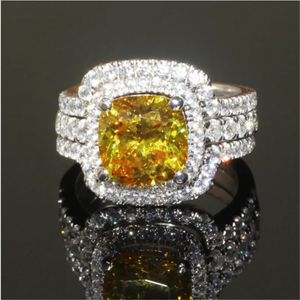 14K White Gold Cushion Cut Lab Topaz Diamond Diamond Ring Engagement Anneaux de mariage pour femmes Bijoux de fête d'anniversaire 240424