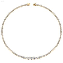 Collier de tennis en or blanc 14 carats avec zircon cubique rond et diamant moissanite gradué