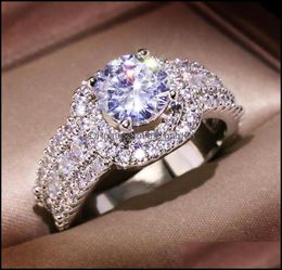 14K White Gold Dimond 2 CRTS sieradenring voor vrouwen Fijne Nillos de Bizuteri Gemstone Mujer Bijoux Femme Rings Drop Delivery 2021 B1042717