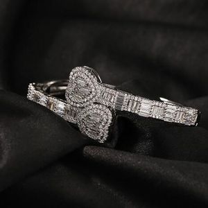 14K Wit Vergulde Hart Bangle Diamond Baguette Armbanden Opening Maat Zirconia Hiphop Sieraden voor Mannen Vrouwen Gifts203V