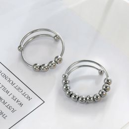 14K Wit Goud Draaien Kralen Angst Ringen Verstelbare Stress Fidget Ringen Voor Vrouwen Mannen 2024 Mode-sieraden Gift