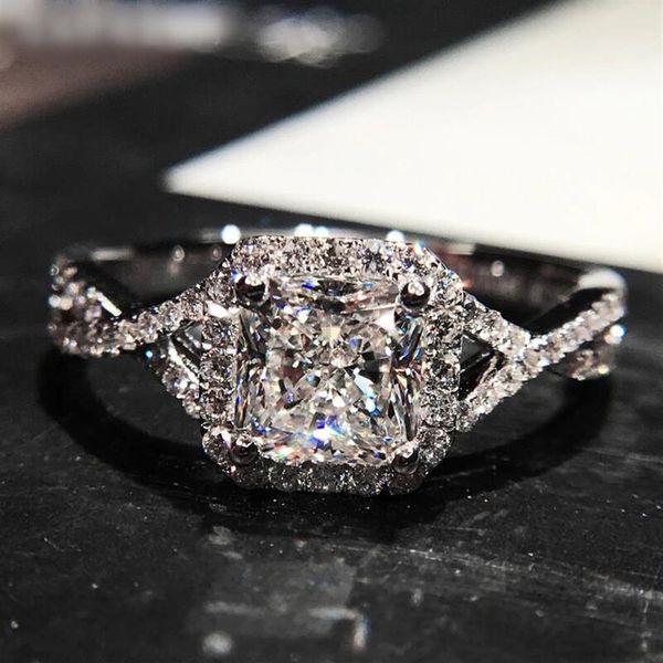 Anneau de diamant coupé carré en or blanc 14K pour femmes Zircon Gemstone Engagement Mariage de mariage Topaz Bijoux Fine Cadeaux 3341