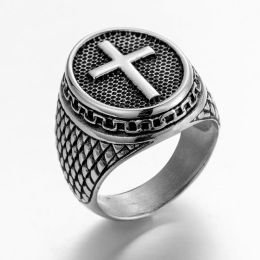 Anillo de tungsteno de oro blanco de 14 quilates, banda para hombre, anillo cristiano de la Santa Cruz de los Señores, joyería religiosa católica con versículo de la Biblia