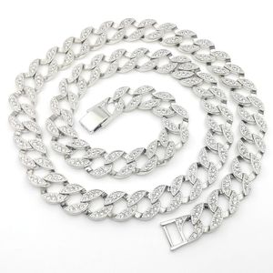 14K blanc solide finition en or fin glacé CUBAN Miami chaîne lien Micro pavé Lab diamant collier Long 30 pouces 15 MM de large