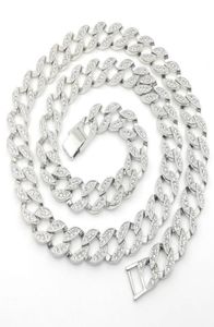 14K witte vaste fijne gouden afwerking Iced Cuban Miami Chain Link Micro Pave Lab Diamond ketting Lang 30 inch 15 mm Wide4799738