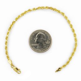Pulsera o tobillera con cadena de cuerda de 2 mm de oro amarillo de 14 k con corte de diamante