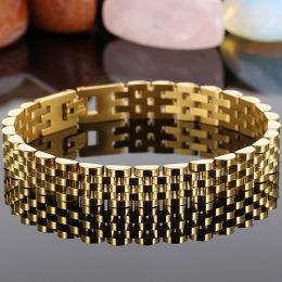 14k Geel Gouden Armband voor Mannen Vrouwen 10 MM Brede Lengte Verstelbare Link Chain Heren Armbanden Sieraden Mannen Armband