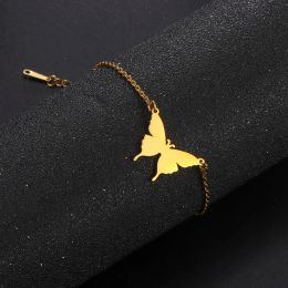 Tobillera de mariposa de oro amarillo de 14k para mujeres y niñas, cadena con colgante bohemio, pulsera de tobillo para pierna, accesorios para pies de playa, regalo