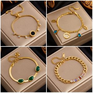 Brazalete con dijes de oro amarillo de 14k para mujer, nueva tendencia, joyería de muñeca a prueba de herrumbre, regalos de fiesta, Bisutería