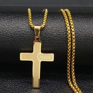 Colliers avec pendentif croix de jésus chrétien en or jaune 14 carats pour hommes, chaîne, bijoux