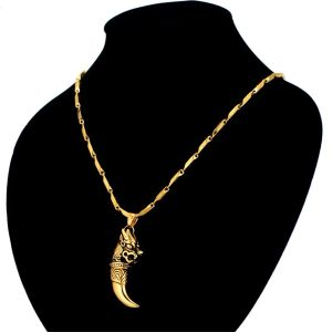 14k geelgouden drakenkop hanger ketting Wolf tand amuletten en talismannen coole ketting voor dames en heren