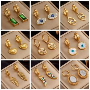 14k geel gouden veer hart oog hoepel oorbellen voor vrouwen hoge kwaliteit meisjes oor sieraden feestgeschenken