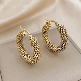 Boucles d'oreilles en maille géométrique en or jaune 14 carats pour femmes et filles, nouvelle tendance, bijoux d'oreille, cadeau