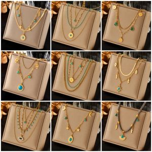 14k Geel Goud Groen Steen Kristal Ketting Voor Vrouwen Boheemse Etnische Ketting Choker Bruiloft Sieraden Cadeau