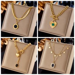 Collier avec pendentif carré en or jaune 14 carats pour femmes et filles, ras du cou, chaîne de clavicule, bijoux cadeaux, nouvelle collection