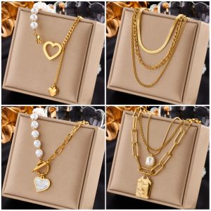 Collier avec pendentif en forme de cœur et de perles en or jaune 14 carats pour femmes, style Punk, bijoux de cou de rue, cadeau de fête