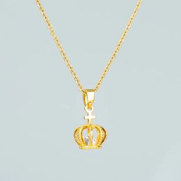 Collier avec pendentif couronne creuse en or jaune 14 carats en Zircon pour femmes, mode coréenne, chaîne de clavicule de luxe, bijoux d'anniversaire, cadeau de fête