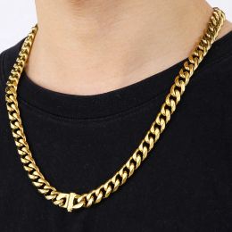 Cadena de eslabones cubanos de Miami hunky de oro amarillo de 14k para hombres, collar curvo de 10MM de ancho, gargantilla de cadenas, joyería Hiphop