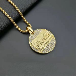 14k Geel Goud Laatste Avondmaal Hanger Goud Kleur Iced Out Bling Zirkoon Ronde Ketting Voor Mannen Vaderdag Gift hip Hop Sieraden