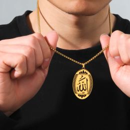 14k Geel Goud Geluk Arabische God Allah Hanger Ketting Voor Mode Mannen Vrouwen Islamitische Charme Islam Moslim Choker Sieraden geschenken