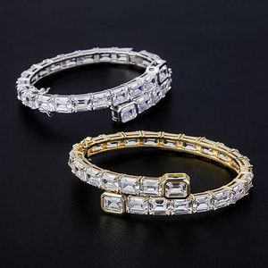 14K Geel Goud Mannen Dames Vierkante Diamanten Armband 6MM Iced Out Zirconia Tennis Armband Hiphop Jewelry2614