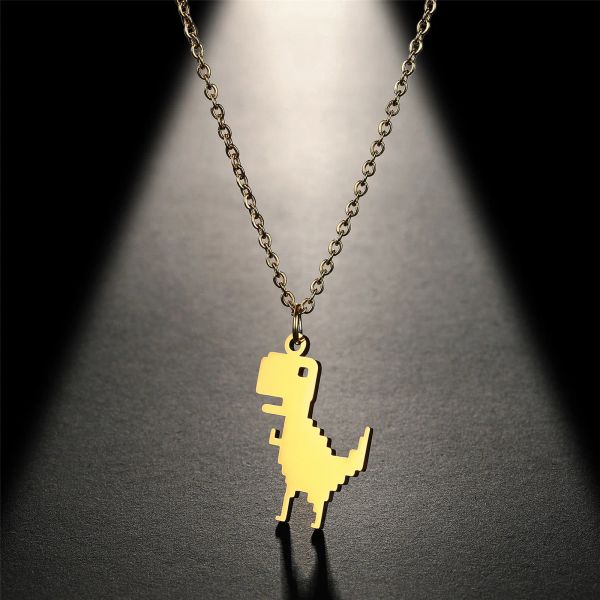 Collar de dinosaurio con mosaico de oro amarillo de 14k para mujeres, niñas y niños, gargantilla, cadenas de clavícula, regalo de joyería Animal de moda 2024