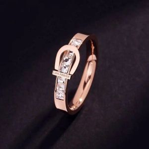 14k Geel Goud Nieuwe Mode Luxe Sieraden Rose Goud Kleur Zirkoon Gesp Vorm Bruiloft Bruid Ringen Voor Vrouwen dames