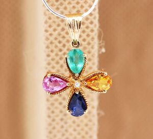 14K geelgouden hanger van Memoria Jewels Aaa+ kostbare smaragdgroene diamant en multi-edelsteen handgemaakte sieraden voor groothandel