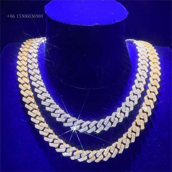 Collier à maillons cubains Miami plaqué or jaune 14 carats VVS Moissnaite avec serrure de boîte