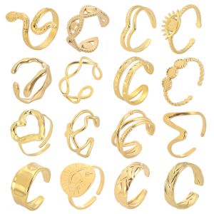 14k Geel Gouden Ring voor Vrouwen Golds Kleur Geometrische Boze Oog Hart Open Vinger Ringen 2024 Mode-sieraden Verjaardagscadeau