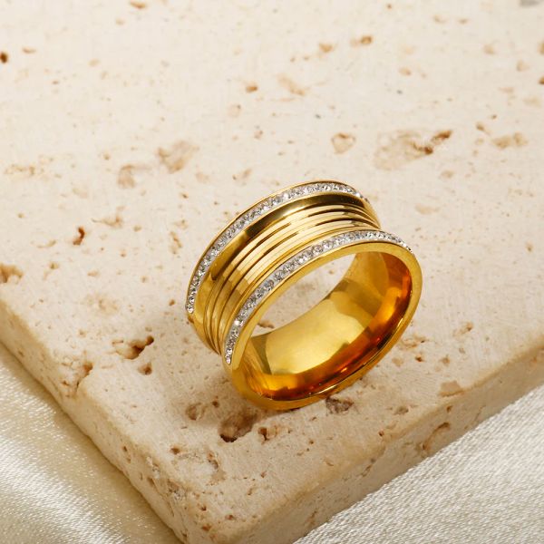 Anillos de oro amarillo de 14k, nudillos, anillos de dedo de cristal con diamantes de imitación para mujer, regalos de joyería de boda a la moda 2024