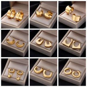 Boucles d'oreilles rondes et larges en or jaune 14 carats pour femmes, Bijoux de corps dorés à la mode pour filles, cadeau de fête
