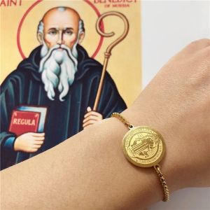 San Benito Armband 14k Geel Goud Kerk Sint-Benedictus Kruis Pulsera Voor Vrouwen Mannen Religieuze San Benito Sieraden