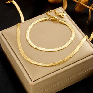 Collar de cadena de serpiente de oro amarillo de 14k, pulseras para mujer y niña, nuevo conjunto de joyería resistente al agua, regalo de boda
