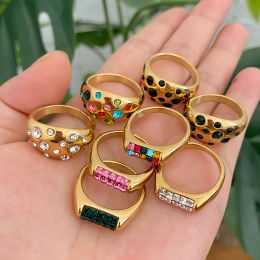 14k Geel Goud Vierkant Groen Wit Zirkoon Kristallen Ringen voor Vrouwen Charm Statement Geometrische Ringen Mode-sieraden