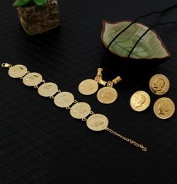 14 carats jaune véritable or massif GF Coin ensembles de bijoux portrait éthiopien ensemble de pièces collier pendentif boucles d'oreilles bague bracelet taille noir rop7392397